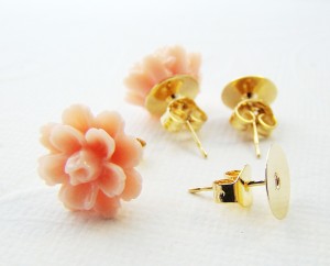 gold plate earring posts with backs 8mm pad